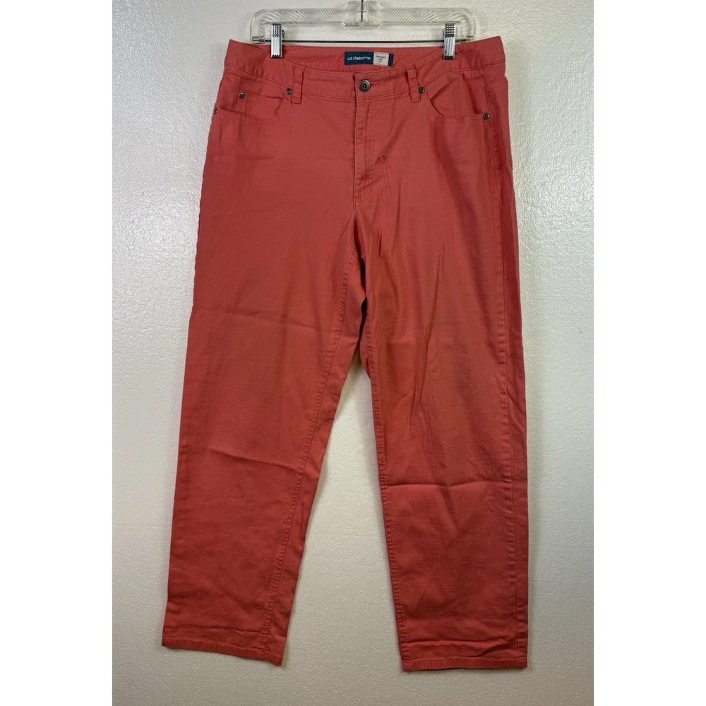 Liz Claiborne Womens Jeans Sz 14 Coral Pink Straight Leg Pants Cottage Mom